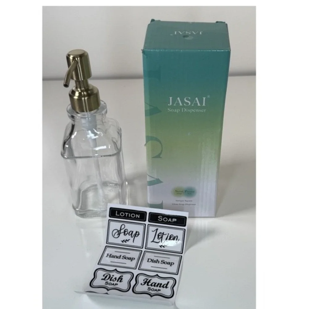 JASAI‎ Antique Glass Soap Dispenser Clear Bottle Stainless Steel Pump New 81-11